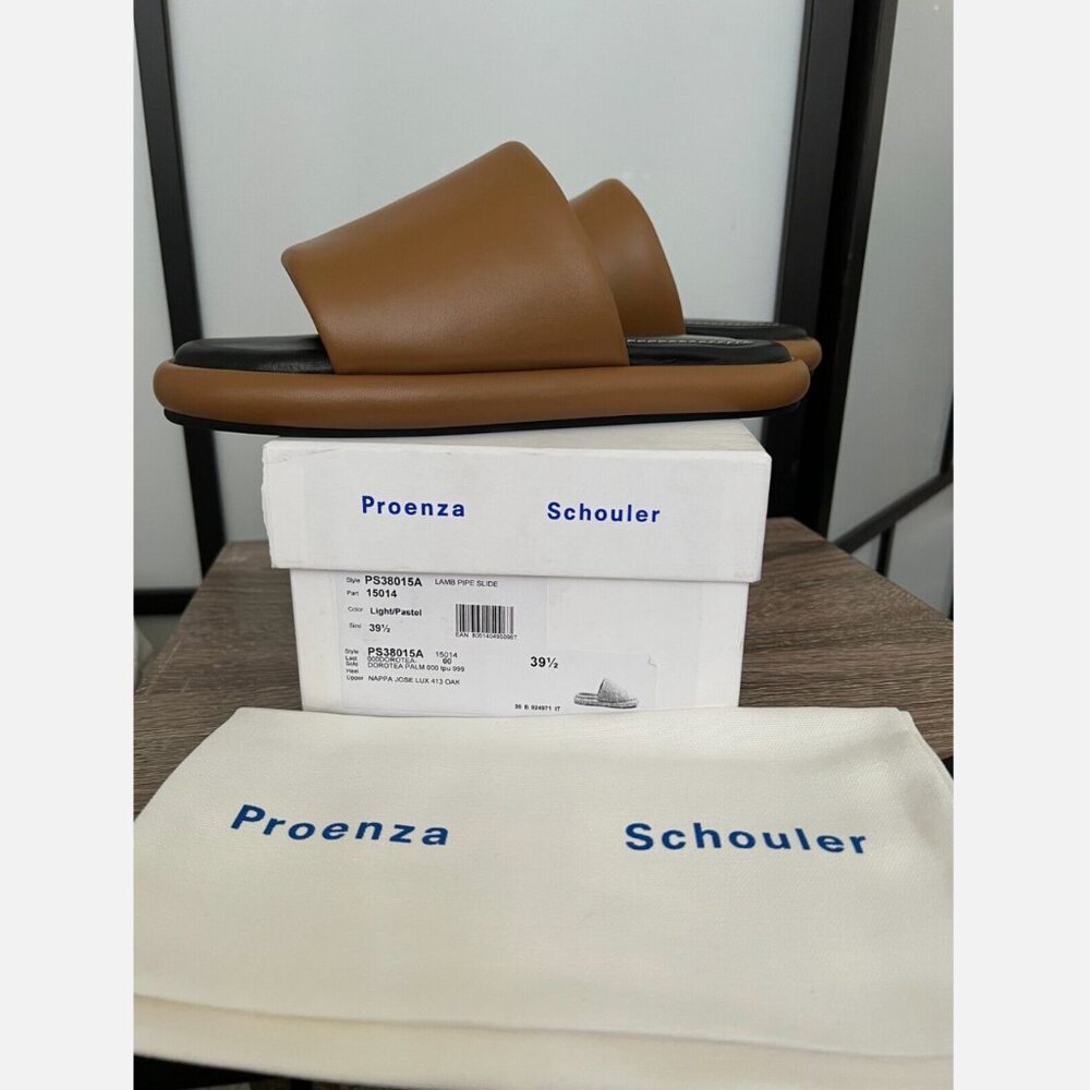 NEW Proenza Schouler Brown Lambskin Leather Pipe Sandal Slides EU 39.5